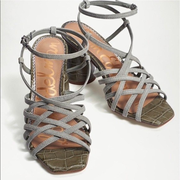 New Sam Edelman Daffodil Sandals in Seafoam Mineral Green Croc Embossed Leather - Picture 15 of 15